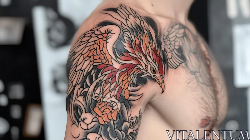 Fiery Phoenix Tattoo on Shoulder