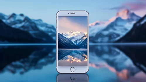 Mountain Reflection on Phone Screen