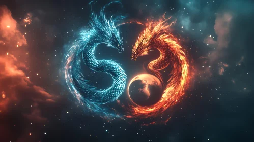 Cosmic Balance: Dragons in Harmony