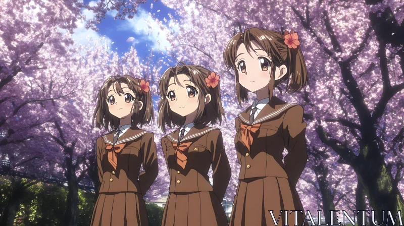 Anime Schoolgirls and Cherry Blossom Trees