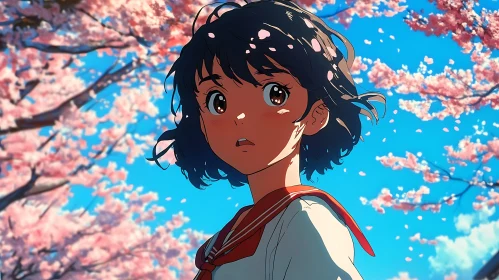 Anime Girl with Cherry Blossoms