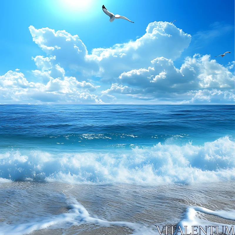Tranquil Seascape with Birds in Flight