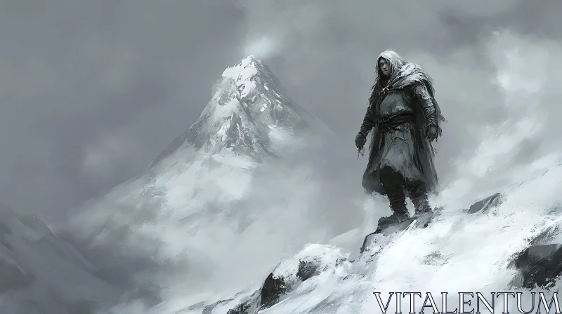 Figure in Snowy Mountain Landscape