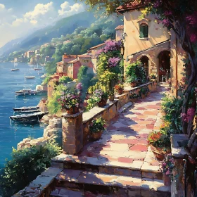 Seaside Village with Flowers