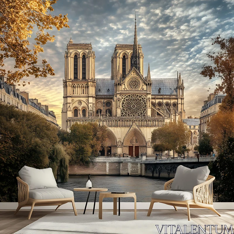 Iconic Gothic Cathedral by the River in Autumn