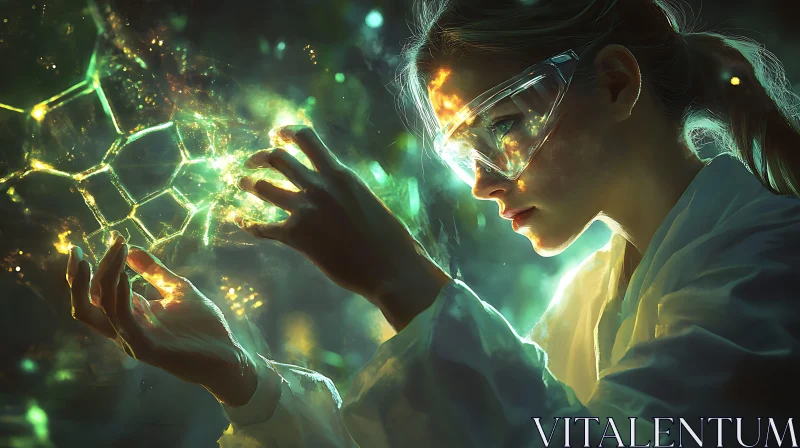Woman Scientist and Glowing Geometric Object