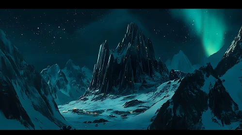 Aurora Over Snowy Mountain Peaks