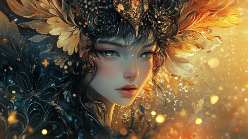 Golden Adorned Beauty: A Digital Portrait