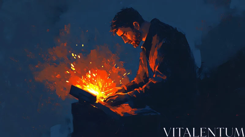 Man Welding in Industrial Setting