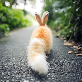 Fluffy Rabbit Walking Away in Nature