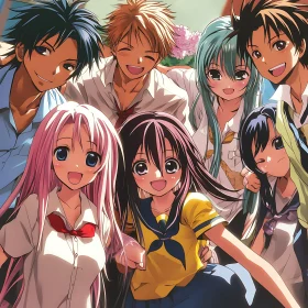 Joyful Anime Characters Posing Together