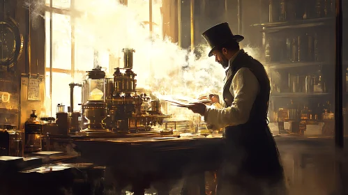 Steampunk Scientist in Golden Lab