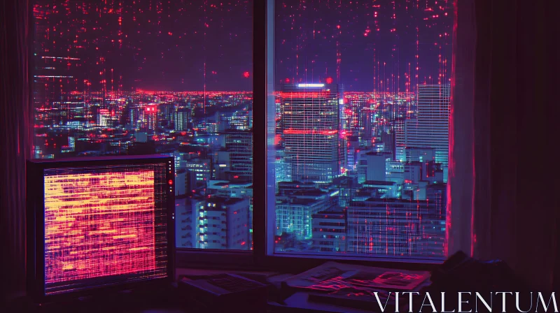 Night City Lights and Monitor Display