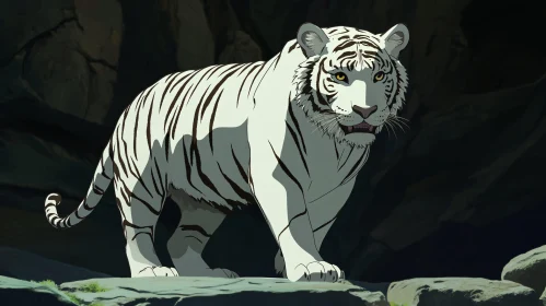 Striking White Tiger on Rocks