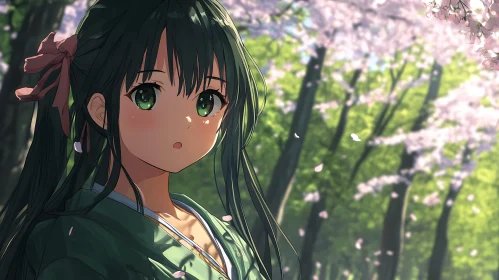 Anime Girl in Spring Forest