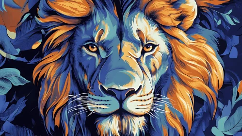 Stylized Lion with Floral Background
