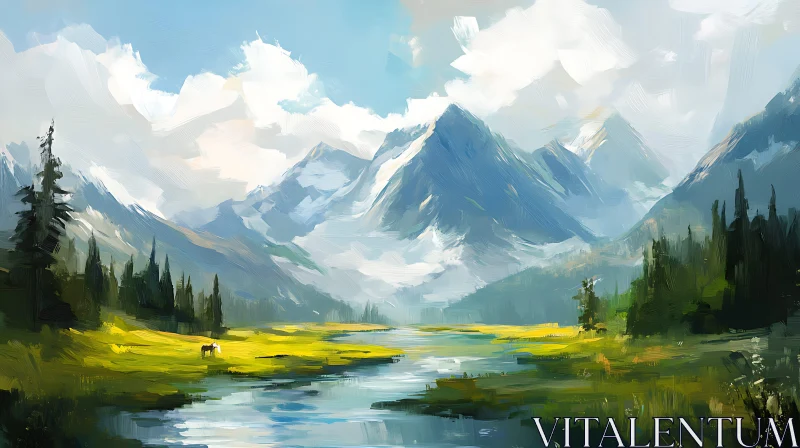 Scenic Mountain River Valley Artwork