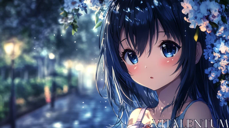 Emotive Anime Girl in Night Scene
