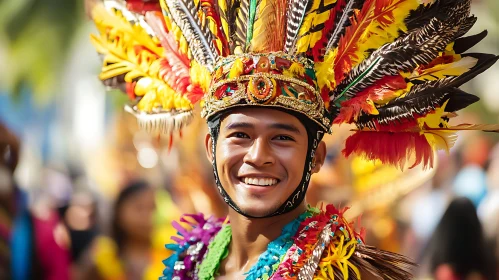Colorful Headdress Portrait of Smiling Man
