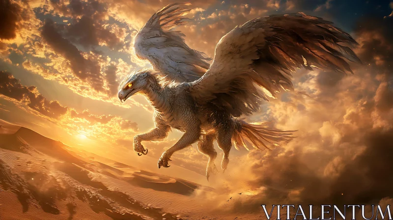 Sunset Dragon Over Desert Landscape