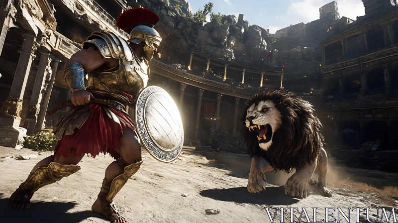 Gladiator's Stand Against Wild Beast