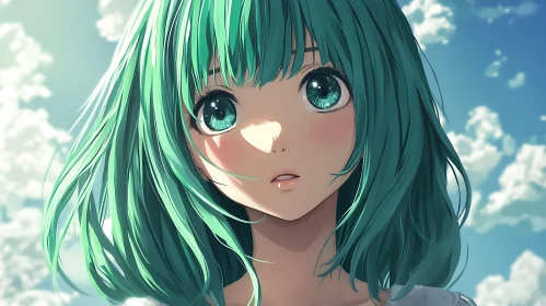 Anime Girl Portrait with Blue Sky