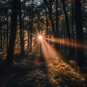 Sunlit Forest Scene: A Peaceful Woodland
