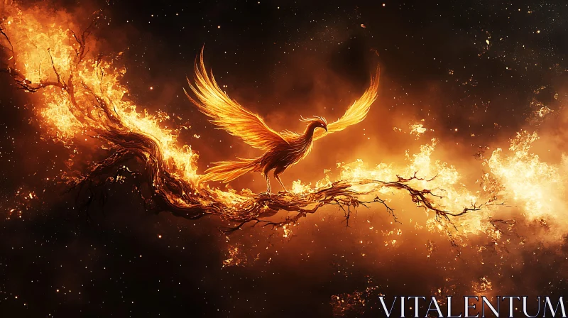 Blazing Phoenix on Starry Night