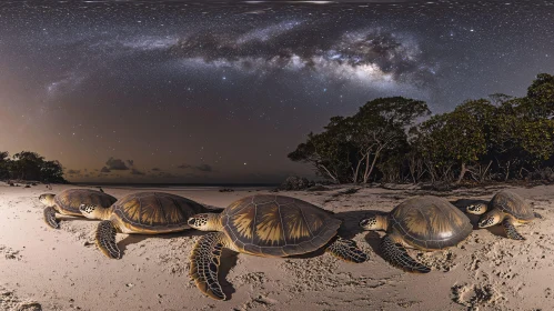 Turtles on Beach at Night