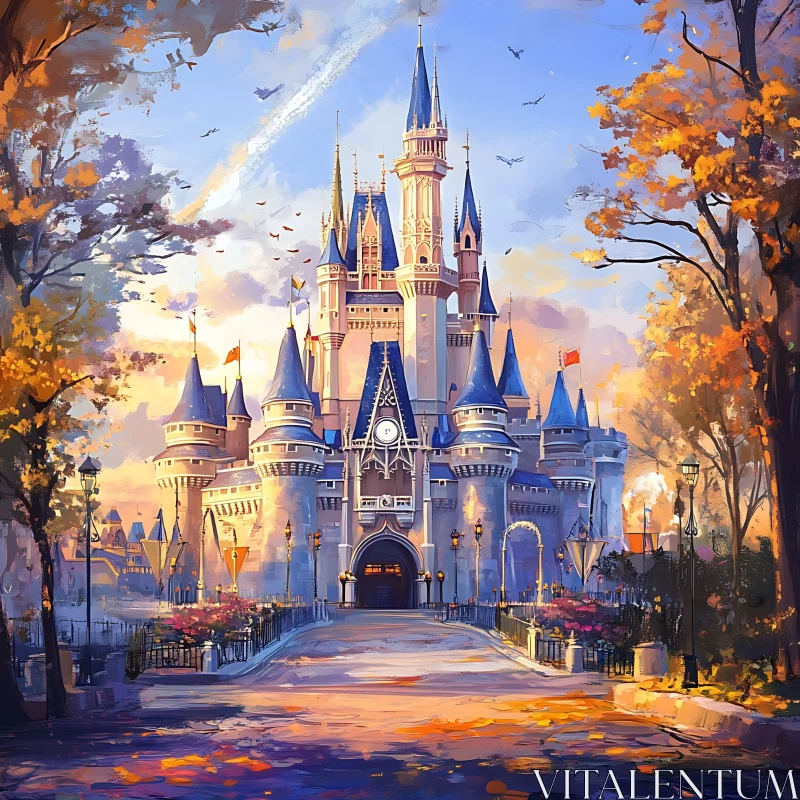 Majestic Castle with Autumnal Trees