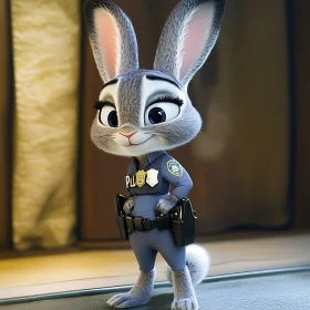 Cartoon Rabbit in Police Uniform