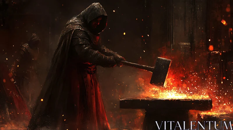 Cloaked Blacksmith Shaping Metal