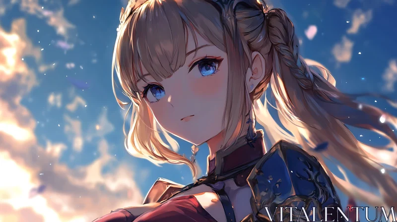 Blonde Warrior in Armor against a Serene Sky