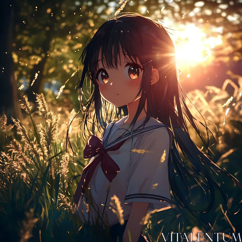 AI ART Anime Girl in Sunlit Nature