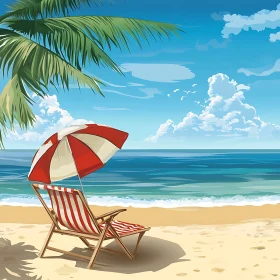 Seaside Relaxation: Beach Chair Under Palm Tree