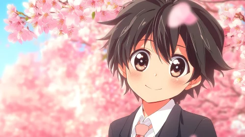 Anime Portrait with Spring Cherry Blossoms