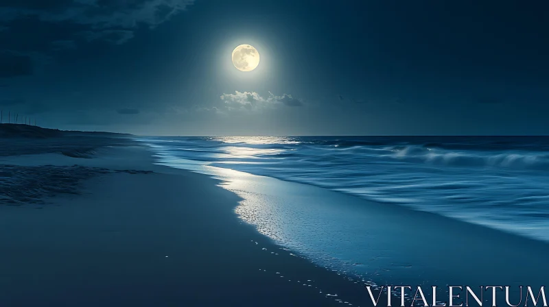 Ocean Waves at Night Under the Moon