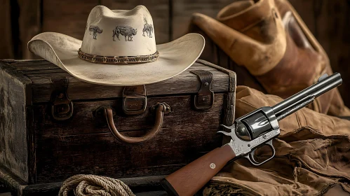 Vintage Western Scene with Cowboy Gear