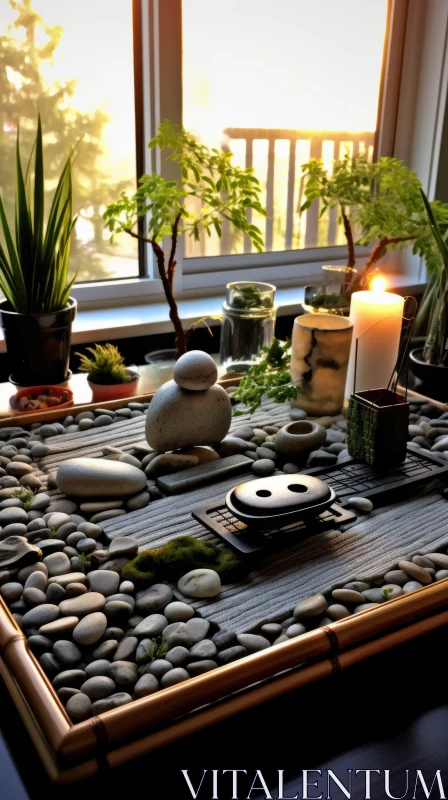 Captivating Composition of Stones and Plants on a Table AI Image