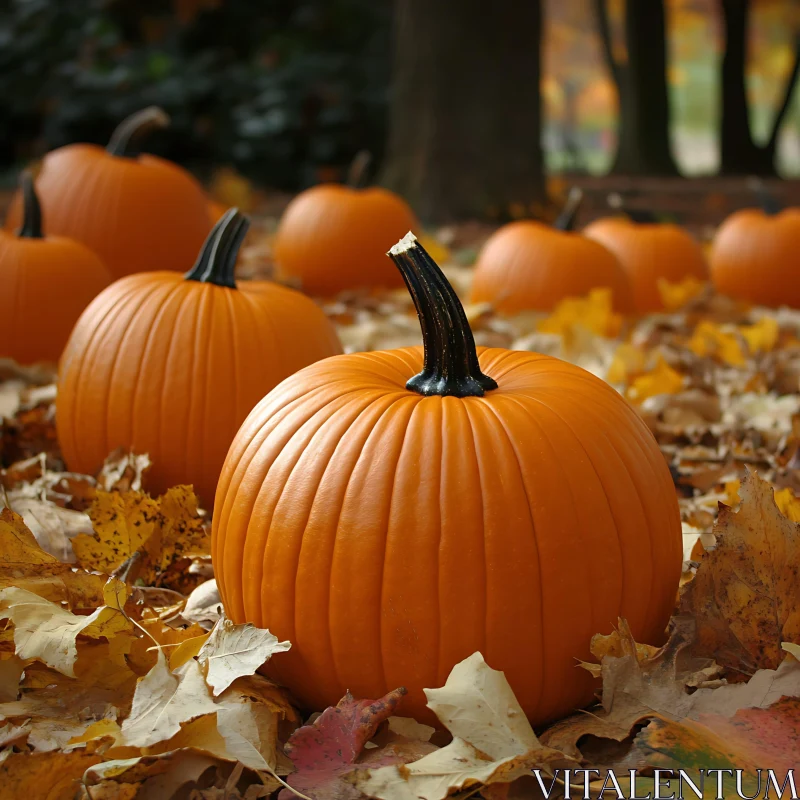 Pumpkins among the leaves