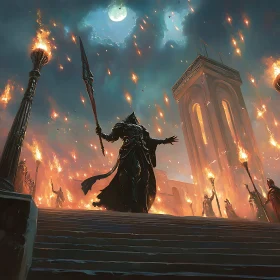 Torchlit Warrior with Spear