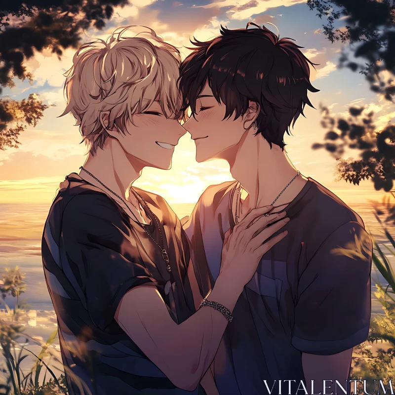 Romantic Anime Moment at Sunset