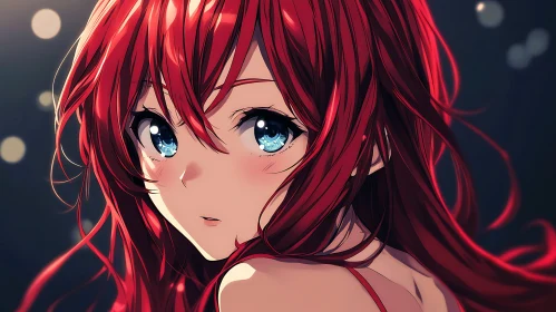 Anime Girl with Red Hair and Blue Eyes