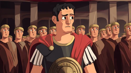 Cartoon Roman Commander with Soldiers