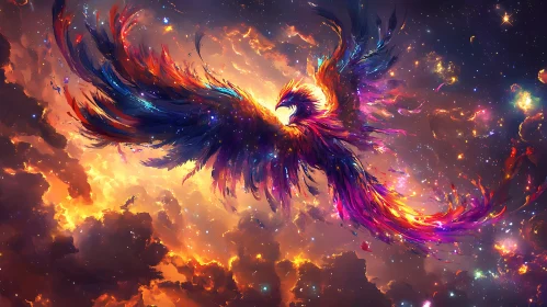 Phoenix in Starry Sky: Fantasy Art