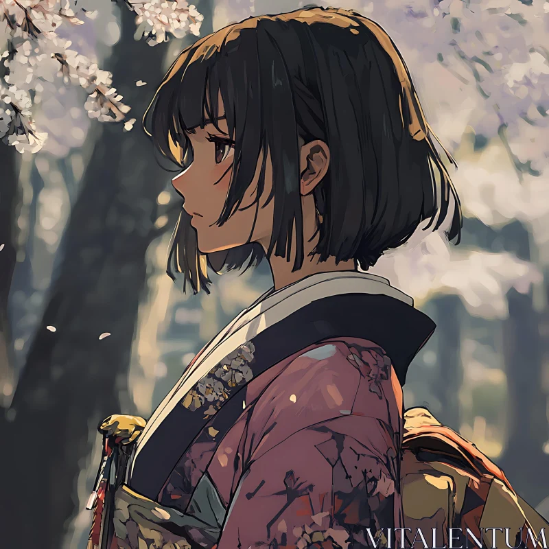 AI ART Anime Girl in Cherry Blossom Forest