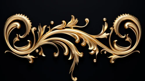 Intricate Golden Ornament on Black Background: Baroque Realism