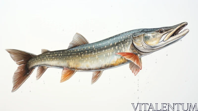 Watercolor Illustration of Pike Fish in Prairiecore and Caninecore Styles AI Image