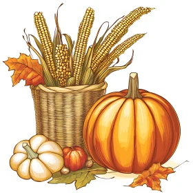 Harvest Still Life with Pumpkins and Corn
