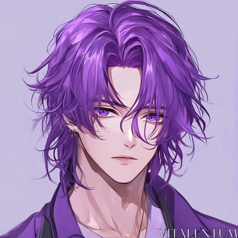 Male Anime Character with Purple Hair AI Image